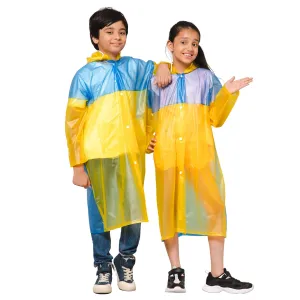 THE CLOWNFISH Puddle Jumper Series Unisex Kids Waterproof Single Layer PVC Longcoat/Raincoat with Adjustable Hood. Age-5-6 Years (Blue)