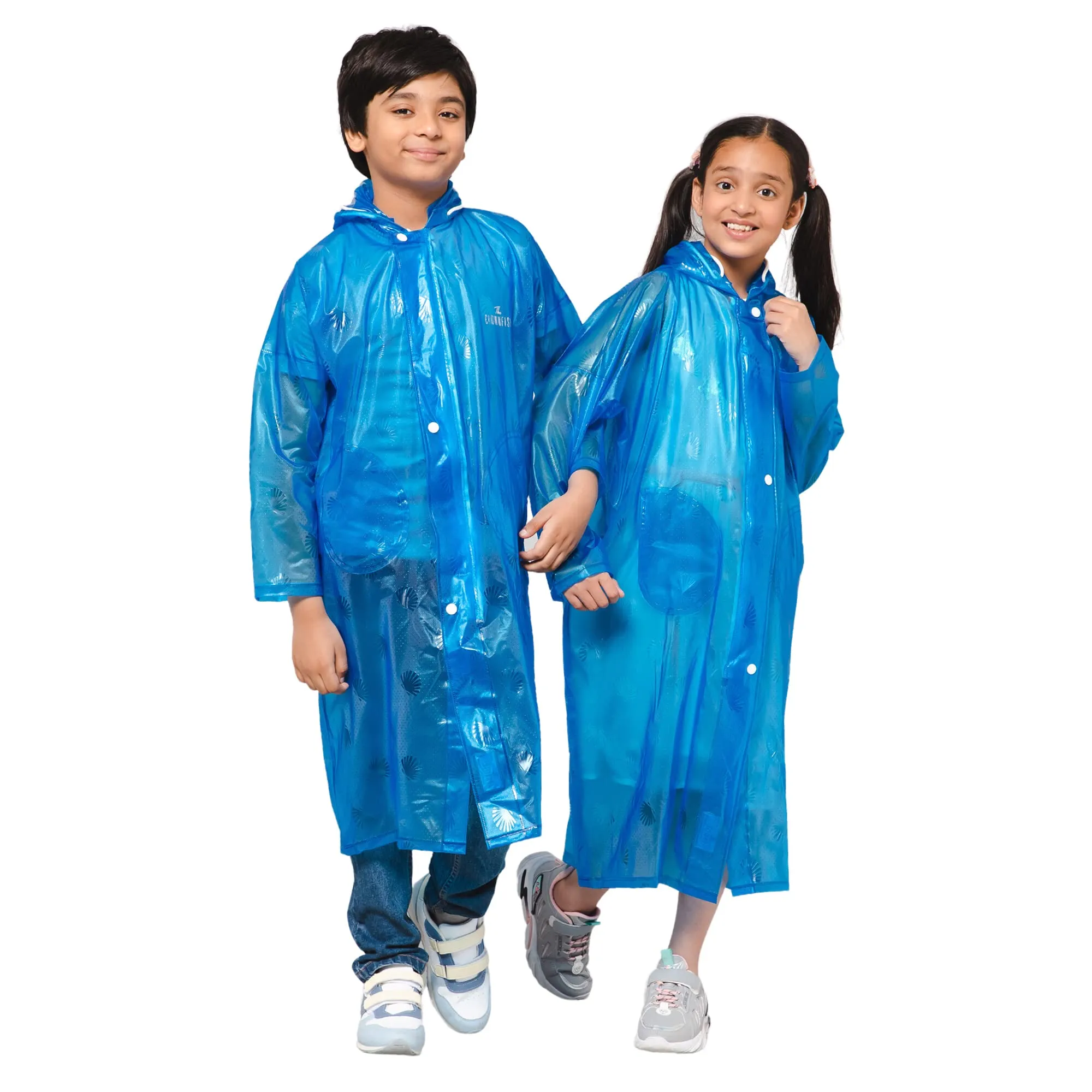 THE CLOWNFISH Wet & Wild Series Unisex Kids Waterproof Single Layer PVC Longcoat/Raincoat with Adjustable Hood. Age-4-5 Years (Royal Blue)