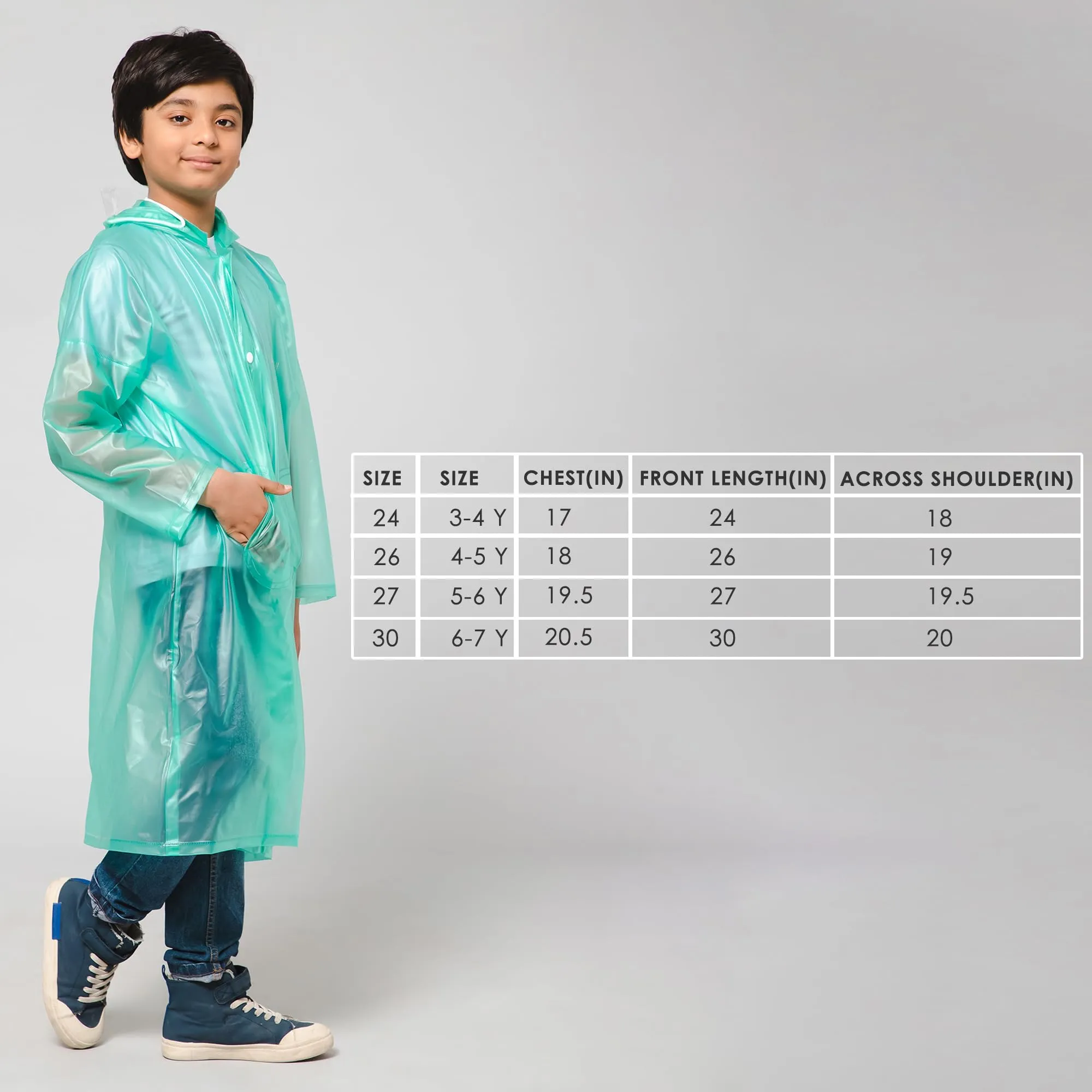 THE CLOWNFISH Wet & Wild Series Unisex Kids Waterproof Single Layer PVC Longcoat/Raincoat with Adjustable Hood. Age-6-7 Years (Fern Green)