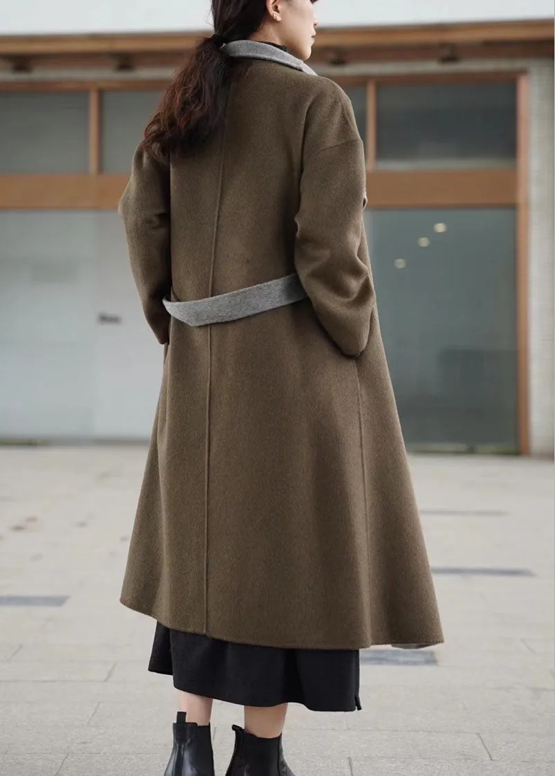 Unique Brown Pockets Patchwork asymmetrical design Thick Winter parka Coat