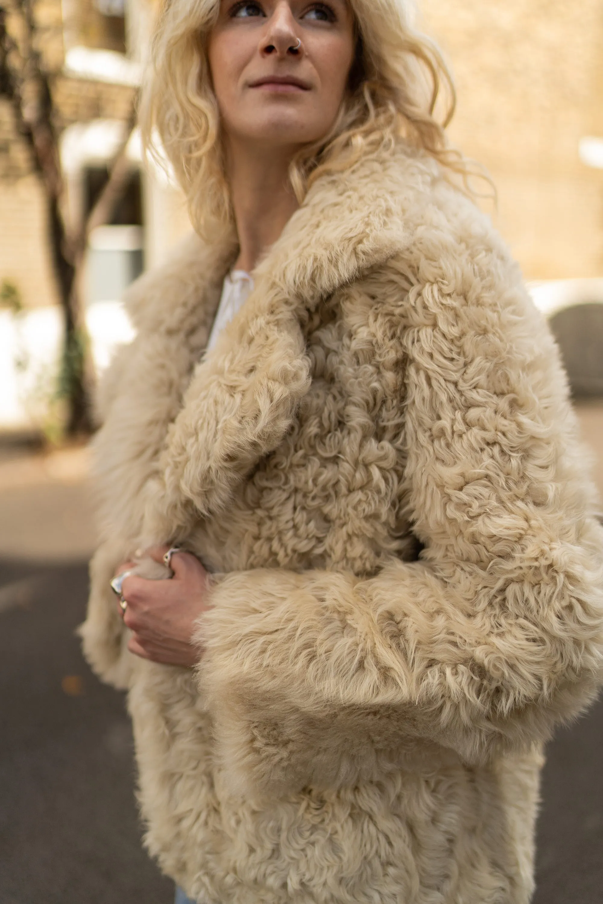 Vanilla Curly Short Shearling Jacket