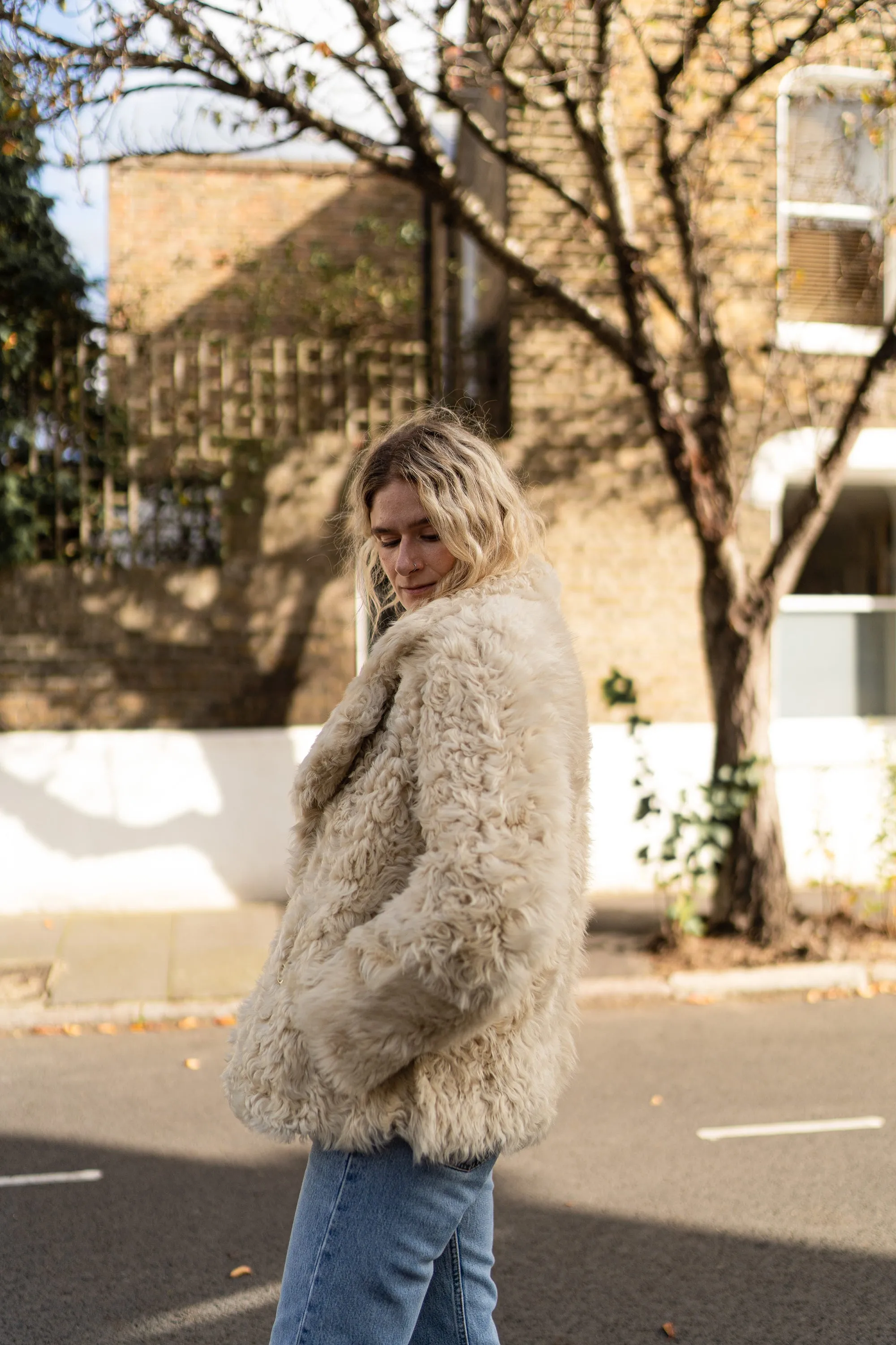 Vanilla Curly Short Shearling Jacket