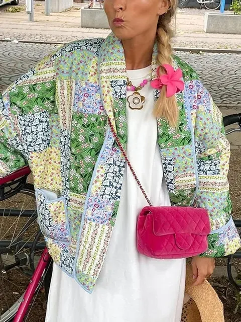 Vintage Print Patchwork Cotton Coat