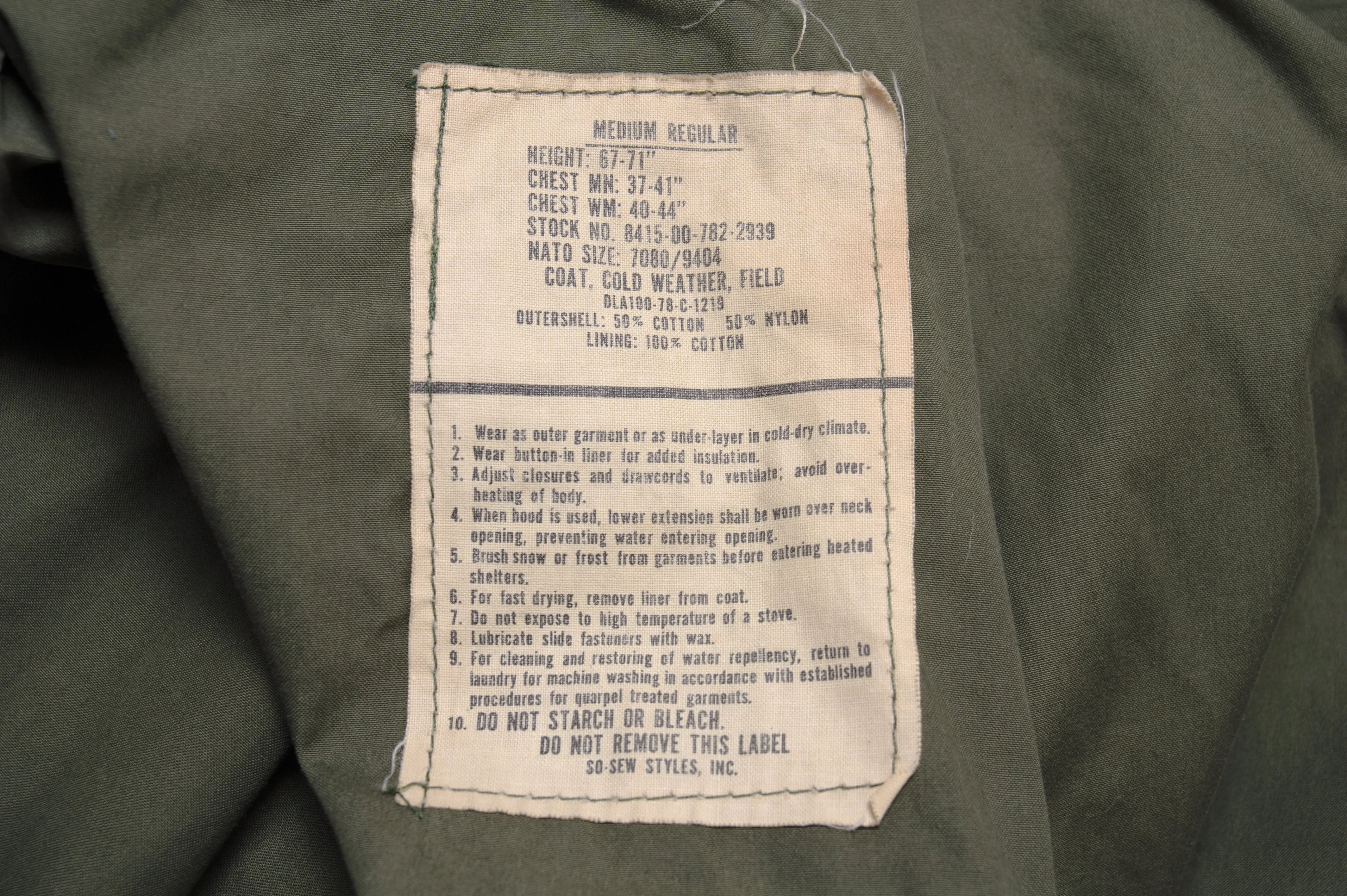 VINTAGE US ARMY M-1965 M65 FIELD JACKET 1978 SIZE MEDIUM REGULAR