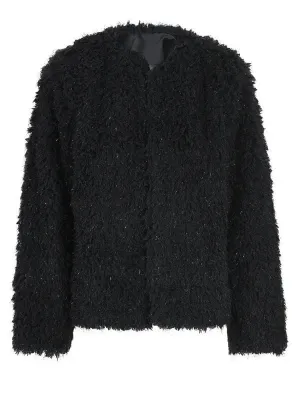 Wenkouban-Winter outfits Christmas Black Friday Black Open Stitches Fuzzy Short Faux Fur Coat