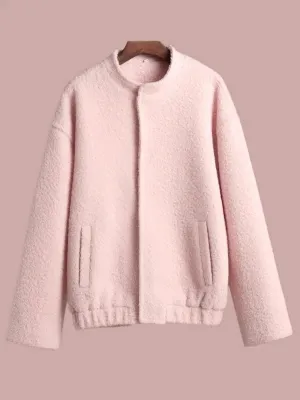 Wenkouban-Winter outfits Christmas Black Friday Stand Collar Covered Button Pink Plush Coat