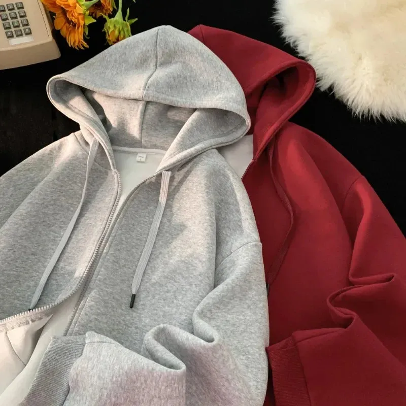 WIAOFELLAS -  Zip Hooded Sweatshirt Coat For Men Cotton Hoodie Basic Solid Color Casual Unisex Hoodies Male Clothing