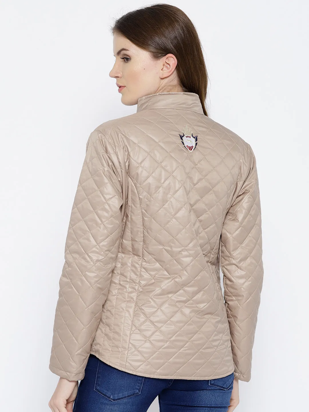 Women Beige Quilted Jacket