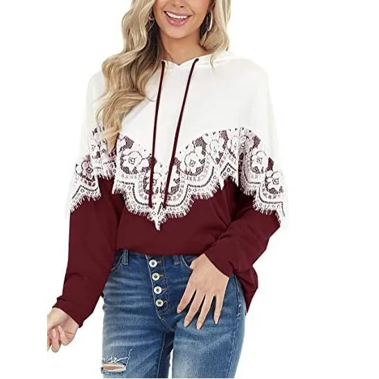 Women Long Sleeve Lace Hoodies