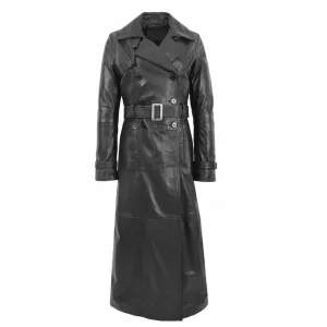 Women Matrix Black Leather Long Coat