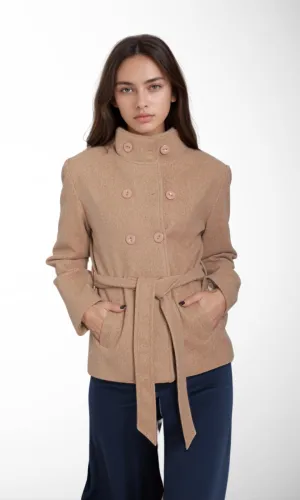 Women Stand Collar Jacket (Café)