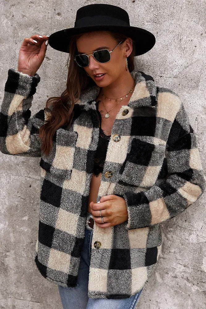 Women Warm Coat Plaid Sweater Thick Coat