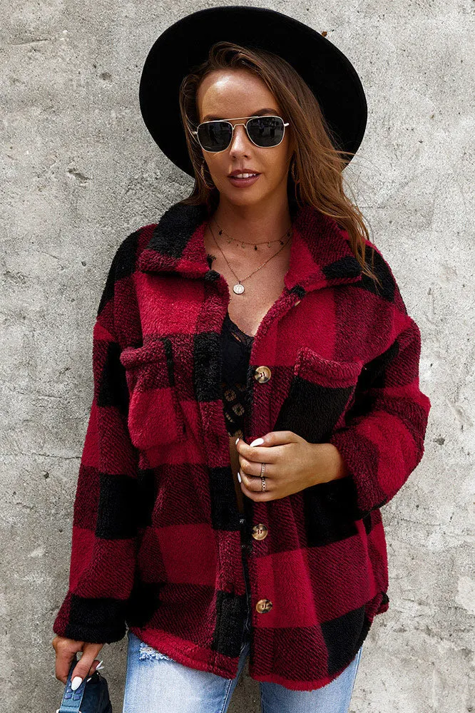 Women Warm Coat Plaid Sweater Thick Coat