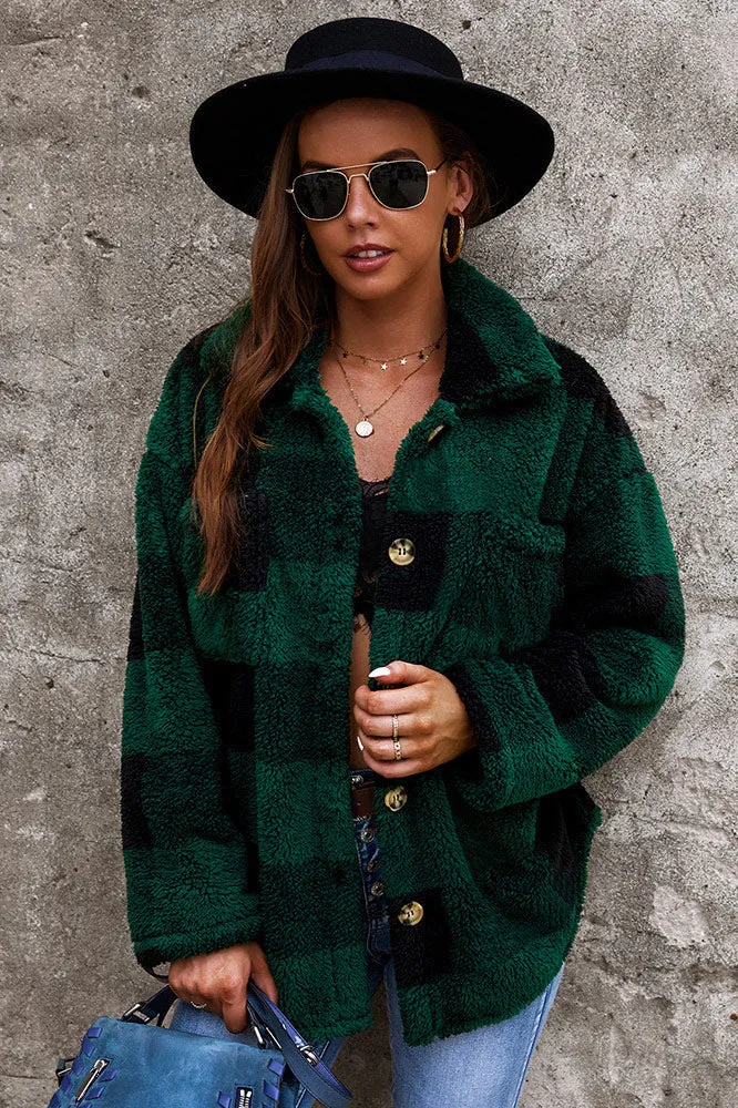 Women Warm Coat Plaid Sweater Thick Coat