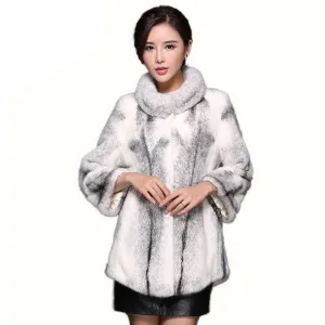 Womens Coats Mink Fur Coat Slim Waist Style Stand Collar Real Fur Jacket 16055