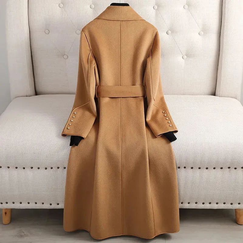 Women's Elegant Mid-length Over the Knee Woolen Coat