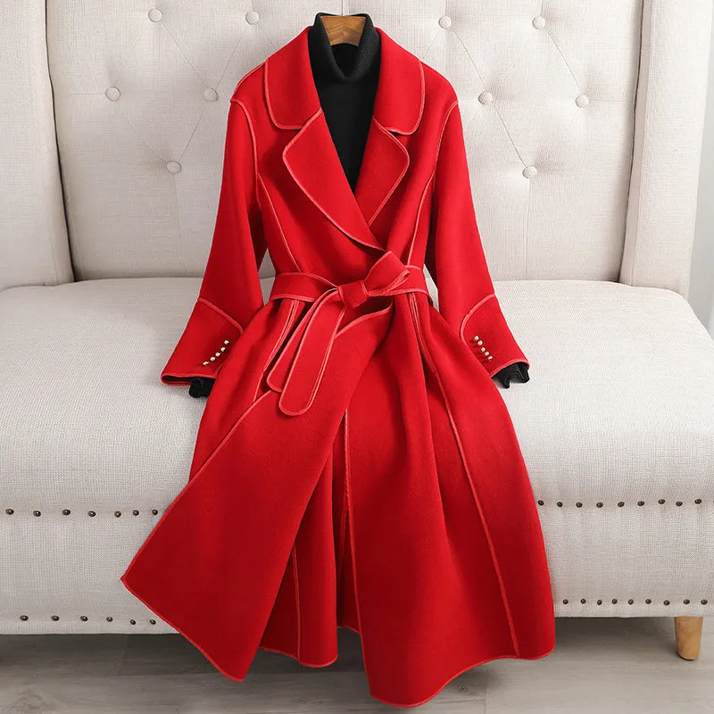 Women's Elegant Mid-length Over the Knee Woolen Coat