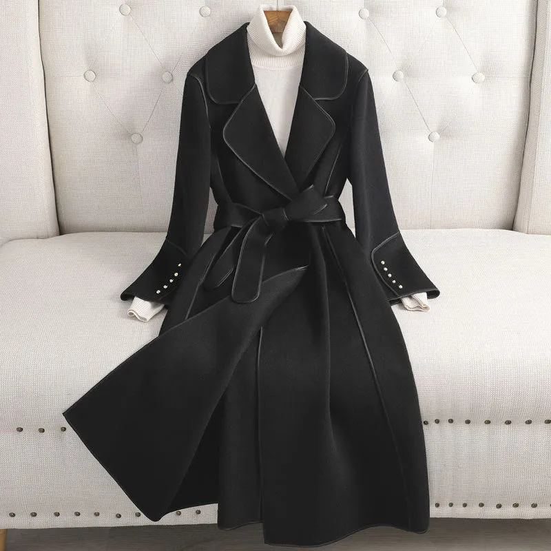 Women's Elegant Mid-length Over the Knee Woolen Coat