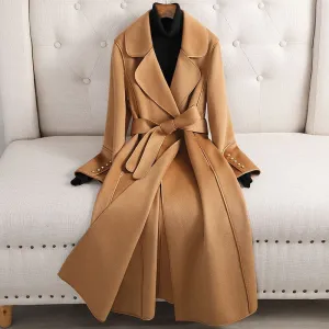 Women's Elegant Mid-length Over the Knee Woolen Coat