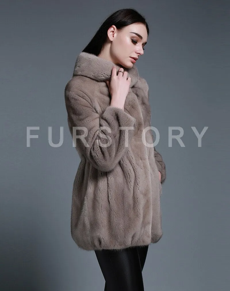 Women's Genuine Mink Fur Coat Long Sleeve Silver Blue Color Color Outerwear 161207