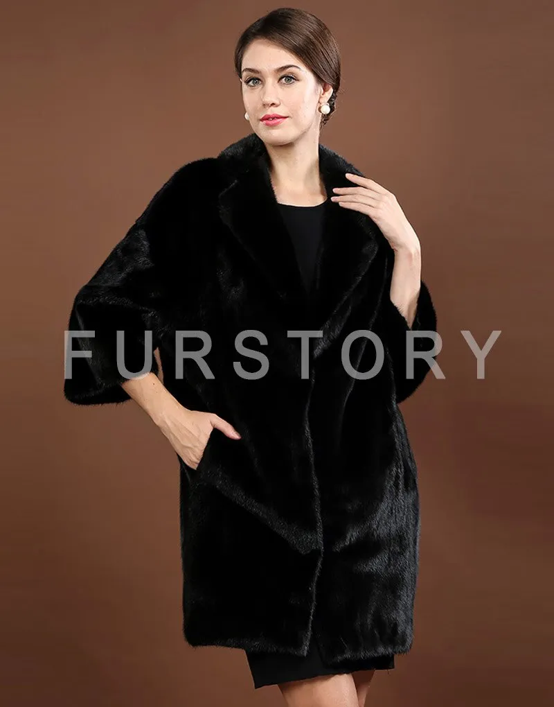 Women's Genuine Mink Fur Coat Turn Down Collar Natural Fur Women Jacket 16063