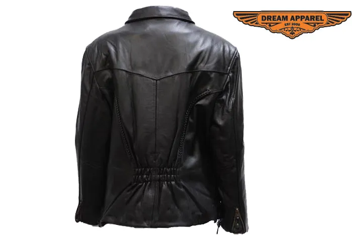 Women's Motorcycle Jacket With Braided Front & Back