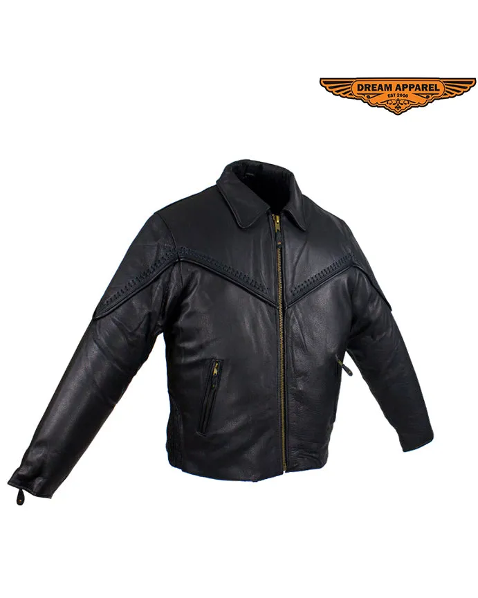 Women's Motorcycle Jacket With Fashionable Flat Braid