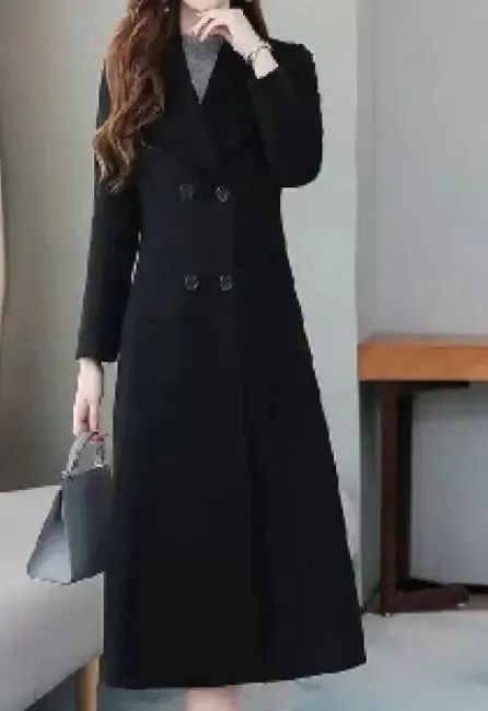 Women's Woolen Coat Over-the-knee Thickening Large Size Lapel