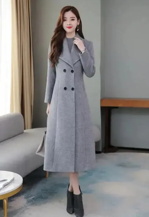 Women's Woolen Coat Over-the-knee Thickening Large Size Lapel