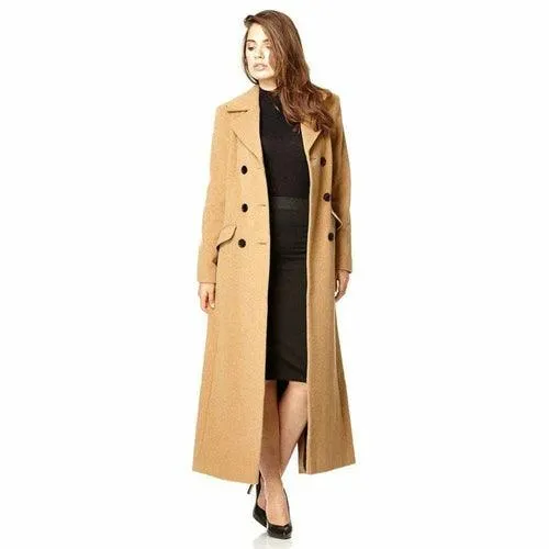 Wool Blend Double Breasted Long Coat