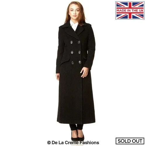 Wool Blend Double Breasted Long Coat